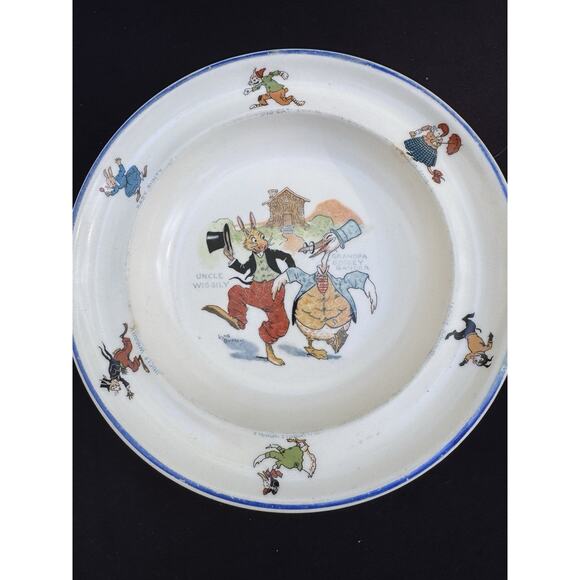 Antique 1924 Uncle Wiggly Grandpa Goosey Gander Sebring Pottery Co 8.5” Bowl - Picture 2 of 8